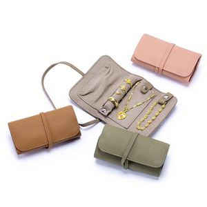 2026 New Collection Fashion Genuine Leather Jewelry Roll Organizer Bag Portable Foldable Necklace <b>Earring</b> Ring <b>Case</b> Women Travel - Product Image 1