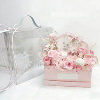 Ensemble d'emballage floral et cadeau portable avec poignée, boîte à fleurs transparente rose/bleue pour la Saint-Valentin, la fête des mères