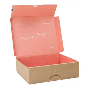 sang trọng lớn hộp Suppliers-Custom Logo Big Luxury Makeup Printed Corrugated Clothing Pink Shipping Box