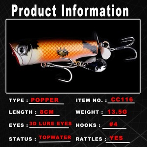 NOUVEAU OEM 8cm13g Leurres de pêche Swimbait Hélice Bionic Floating Hard Fishing Baits 5 Colors 3DEyes Artificial Hard Popper Lure - Product Image 4