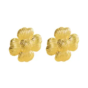 Vintage Statement Geometric Stud Earrings 18k Gold Plated Stainless Steel Sunflower Gold Chunky Earrings For Women