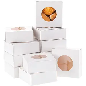 Cajas de embalaje de papel Kraft pequeño reciclado personalizado Macarone Cookie Chocolate Candy con frente de ventana redonda