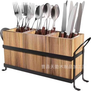 ที่จัดเก็บช้อนส้อมไม้แบบสั่งทำพิเศษ พร้อมหูจับ ผสมผสานเหล็กและไม้ ที่เก็บส้อมและช้อน อเนกประสงค์ - Product Image 5