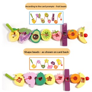 Juego de Enhebrar Cuentas de <span class=keywords><strong>Madera</strong></span> Educativo Montessori para Preescolares: Gusanos Comen Frutas, Combinación de Colores y Formas, para Niños de 5 a 7 Años - Product Image 3