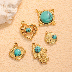 จี้ห้อยคอ/กำไลข้อมือสไตล์วินเทจ ไม่ลอก ไม่ดำ ชุบทอง 14k 18k ทำจากสแตนเลสสตีล 316L ประดับด้วยเทอร์ควอยซ์ สำหรับทำเครื่องประดับ - Product Image 1