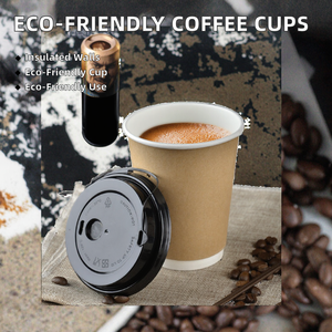 Custom Logo Craft <strong>Paper</strong> Disposable Double Wall <strong>Cups</strong> with Lid Cover for Hot Coffee Tea &amp; Wine-Biodegradable - Product Image 2