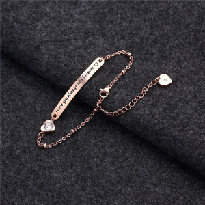 Bracciale in acciaio inox personalizzato inciso con catena regolabile oro rosa zircone pietra argento placcato gioielli per <span class=keywords><strong>coppia</strong></span> - Product Image 4