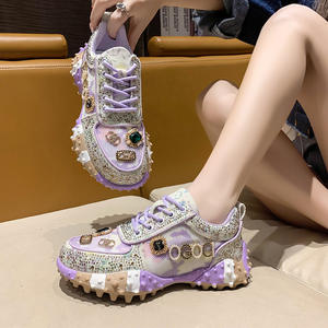 Chaussures basses tendance <span class=keywords><strong>pour</strong></span> femmes avec strass - Respirantes, semelle plate, décoration <span class=keywords><strong>en</strong></span> strass, baskets décontractées avec design antidérapant - Product Image 4