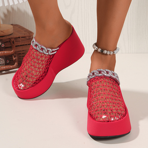 Nuove <span class=keywords><strong>Ciabatte</strong></span> Trendy con Zeppa e <span class=keywords><strong>Tacco</strong></span> <span class=keywords><strong>Alto</strong></span> per Donna, Design con Punta Aperta e Tomaia in Rete, Disponibili in Taglie Grandi - Product Image 5