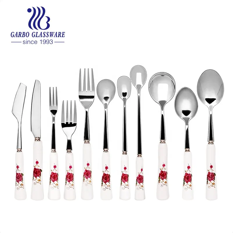 Factory Direct Stainless Steel Cutlery flatware Silverware Porcelain Ceramic Handle Flatware Sets t Knife Fork Spoon And Tea