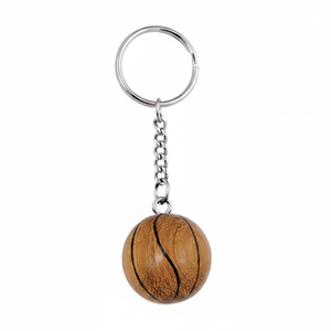 Porte-clés en bois en forme de mini ballon de basket, accessoire sportif - Product Image 2