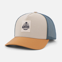 Casquette Trucker OEM personnalisée à 5 panneaux, couronne haute, avec logo patch en tissu tressé tricolore et dos en maille, pour la randonnée en extérieur