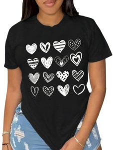 T-Shirt da Donna per San Valentino, Manica Corta con Stampa a Cuore, Stile Casual Moderno, Girocollo, 100% Cotone Jersey, Primavera Estate - Product Image 1