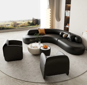 Canapé d'angle noir salon lumière luxe minimaliste incurvé Salon <span class=keywords><strong>de</strong></span> beauté bureau hall salon réception canapé - Product Image 5