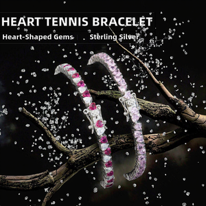 Bracelet tennis unisexe en argent sterling 925 plaqué rhodium avec moissanite taille cœur 3 mm – Bijoux de mode - Product Image 2
