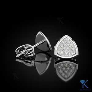 Lab Grown Diamond Geometric Shield <b>Stud</b> Earrings Pave Cluster 14K 18K Solid Gold Fine Women Jewelry Bridal Anniversary Gift - Product Image 2