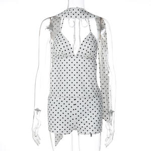 Viviblook Z325ST02 Women Summer <b>Set</b> New Sexy Polka Dot Lace Up Backless Vest Slim Fit Shorts Two Piece <b>Set</b> for Ladies - Product Image 4