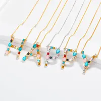2020 günstige 18K Gold Überzogene Schmuck Bunte Kristall 26 Alphabete Brief Anhänger Halskette für Frauen
