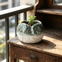 Pot Keramik Tekstur Kasar Tidak Beraturan Berlapis Glaze Buatan Pabrik OEM, Pot Bunga Sukulen Wabi-Sabi Buatan Tangan, Dekorasi Taman & Meja