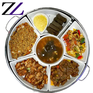 Mesa de fiesta Cúpula redonda Juego de calentadores de alimentos divididos Sartenes Cheffing Platos para servir Boda Oro blanco y cerámica Malasia Plato de frotamiento - Product Image 3