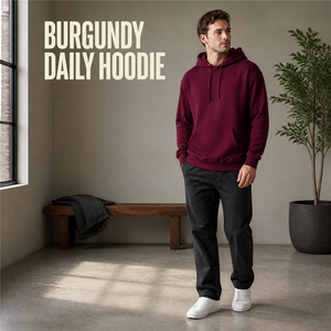 <b>Men's</b> <b>Burgundy</b> Hooded Sweatshirt Fleece Pullover Casual <b>Hoodie</b> Regular Fit Solid Color Autumn Wear - Product Image 6