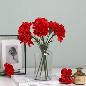 Ruilisi - Mini Clavel Artificial de Tallo Único, Color Rojo Brillante, Flor de Seda Realista para Decoración del Hogar y Bodas - Product Image 1