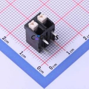 JL212R-50002B01 Spring Terminal Block Bent Lead Through Hole,P=5mm Connector 1x2P 5mm Black Right Angle Insert - Product Image 1