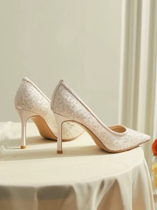 Personalizado Señoras <span class=keywords><strong>Novia</strong></span> Zapato Punta estrecha Stiletto <span class=keywords><strong>Zapatos</strong></span> DE BODA Conjunto de malla de encaje blanco 8 cm Tacón <span class=keywords><strong>Zapatos</strong></span> de boda para La <span class=keywords><strong>novia</strong></span> - Product Image 2