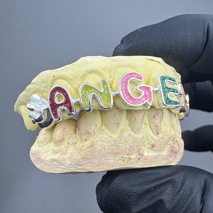 Lettres colorées paillettes opale filles Grillz visage ouvert avec des lettres femmes mignonnes <span class=keywords><strong>dent</strong></span> supérieure S925 <span class=keywords><strong>argent</strong></span> 10k 18k or dents Grillz - Product Image 3
