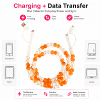 Câble de charge 4 en 1 personnalisé en usine, perles orange, 60W 3A, synchronisation des données pour ordinateur, Android, iOS, cadeau créatif