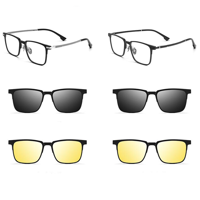 Classic Rectangular Fashion TR90 Clip on Sunglasses Factory Wholesale Hot Selling 3 in 1 Sunglasses Series
