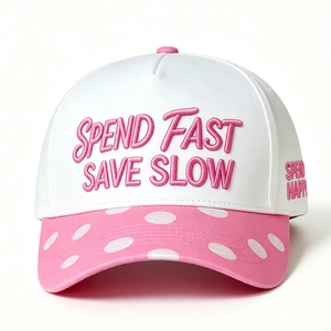 Cappellino da Baseball con Ricamo 'Spend Fast Save Slow' e 'Spend Happy', con Visiera a Pois, Stile Estetico Y2K Streetwear da Donna - Product Image 2