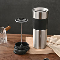 Bouteille isotherme portable à double paroi en acier inoxydable de 450 ml avec logo personnalisé, pour café, eau et support de rangement