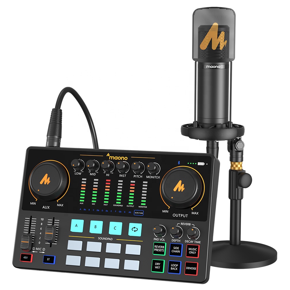 MAONO-Mezclador de Podcast con interfaz de Audio profesional, cambio de voz, tarjeta de sonido de estudio, micrófonos XLR para videojuegos, tarjetas de sonido externo para DJ