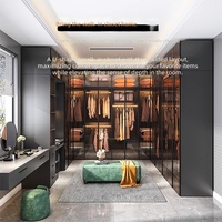 Armoire autoportante moderne avec cadre en contreplaqué et porte en verre trempé, dressing avec montage simple pour mobilier de chambre d'hôtel