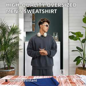 Sudadera de punto de alta calidad, estilo casual de invierno, con forro, oversize, hombros caídos, cuello redondo, personalizable, lisa, para hombre, con capucha y ribetes en la parte inferior. - Product Image 2