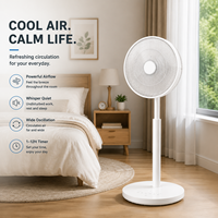 Ventilateur sur pied 14 pouces BLDC à oscillation automatique 3D, 12 vitesses, mode veille, 7 pales, alimentation batterie/électrique, pour hôtel