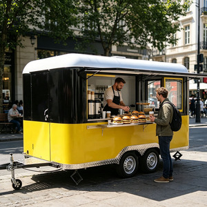 Food Truck, Remorque à café, Véhicule de vente ambulante, Camionnette alimentaire, Chariot à hot-dogs, Petit véhicule alimentaire vintage entièrement équipé - Product Image 1