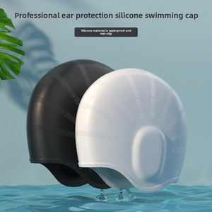 <span class=keywords><strong>Bonnet</strong></span> <span class=keywords><strong>de</strong></span> <span class=keywords><strong>bain</strong></span> <span class=keywords><strong>gaufré</strong></span> couleur unie pour hommes et femmes, cheveux longs, imperméable, non-compressif, anti-infiltration d'eau dans les oreilles - Product Image 3