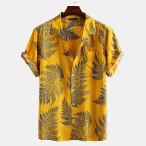 新款夏季夏威夷风格印花休闲男士假日上衣时尚大码5XL沙滩衫男士短袖衬衫