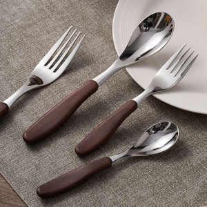 Ensemble de fourchettes et cuillères en acier inoxydable Zy20251008 avec manche en bois, lavable au lave-vaisselle, ustensiles de cuisine pour adultes - Product Image 1