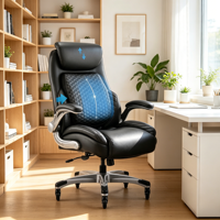 Chaise de bureau ergonomique de direction à dossier haut avec support lombaire escamotable, roulettes améliorées, appuie-tête réglable et accoudoirs relevables