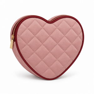 Pochette cosmétique réutilisable en forme de cœur, matelassée, avec blocs de couleur, couleur rouge vin, sac de toilette personnalisé avec logo - Product Image 3
