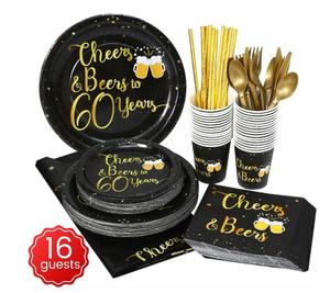Or noir Papier 60th Décor Joyeux <span class=keywords><strong>Anniversaire</strong></span> Décoration De Fête <span class=keywords><strong>Adulte</strong></span> <span class=keywords><strong>Jetable</strong></span> de <span class=keywords><strong>Vaisselle</strong></span> de Fête 60th <span class=keywords><strong>Anniversaire</strong></span> <span class=keywords><strong>Vaisselle</strong></span> <span class=keywords><strong>Jetable</strong></span> - Product Image 3