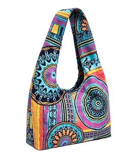 Women's Fashion <b>Canvas</b> Hippie Bohemian Animal Prints Crossbody Hobo <b>Handbag</b> with Single Strap and Zipper Closure (Green-Purple) - Product Image 1