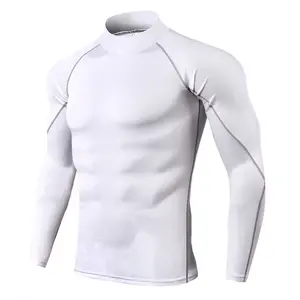 Men's High Neck Compression Shirts with Custom Flatlock Seams for Optimal Gym Performance