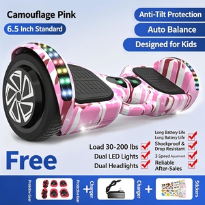 Trottinette électrique auto-équilibrante de 6,5 pouces avec moteur sans balais, lumières LED, capacité de charge de 100 kg, pour haut-parleur, camouflage rose - Product Image 5