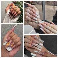 Faux ongles faits main à presser, longs et carrés, emballage tube, acrylique, couvrance totale, vente en gros