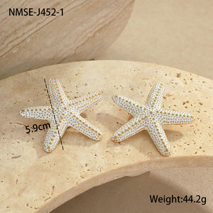 Ensemble de boucles d'oreilles et de collier avec pendentif en forme d'étoile de mer classique et coloré, en acier inoxydable, chaîne à maillons tendance pour l'été - Product Image 6