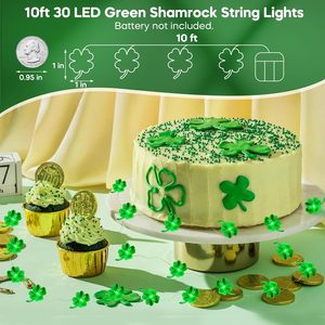 Décorations <span class=keywords><strong>de</strong></span> la Saint-Patrick Guirlandes lumineuses 10FT 30LED Green Shamrock Guirlandes lumineuses à piles Fairy Lucky Clover Lights - Product Image 2